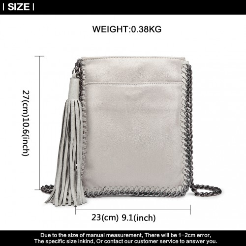 Miss Lulu Grey Leather Look Chain Shoulder Bag with Tassel Pendant