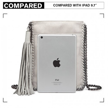 Miss Lulu Grey Leather Look Chain Shoulder Bag with Tassel Pendant