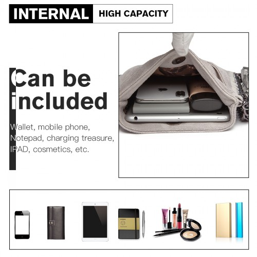 Miss Lulu Grey Leather Look Chain Shoulder Bag with Tassel Pendant