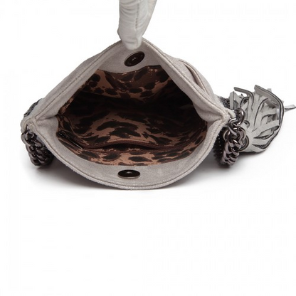 Miss Lulu Grey Leather Look Chain Shoulder Bag with Tassel Pendant