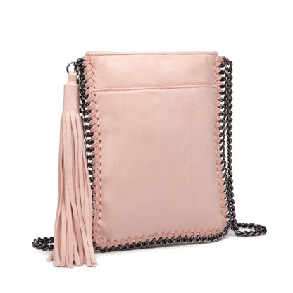 Miss Lulu Leather Look Chain Shoulder Bag with Tassel Pendant - Pink