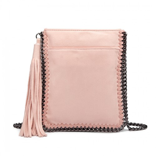 Miss Lulu Leather Look Chain Shoulder Bag with Tassel Pendant - Pink