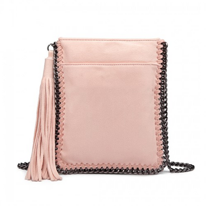 Miss Lulu Leather Look Chain Shoulder Bag with Tassel Pendant - Pink