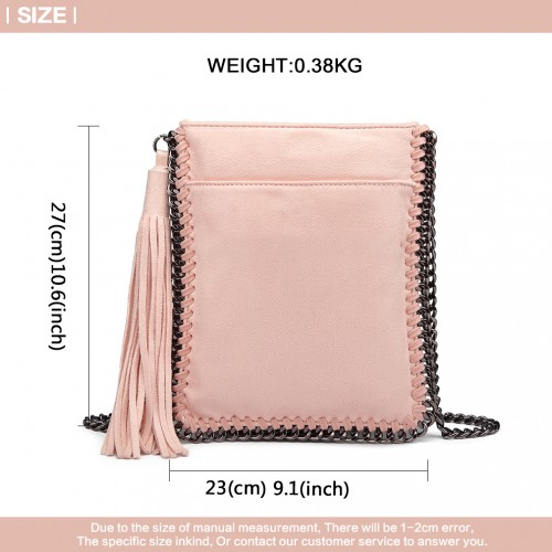 Miss Lulu Leather Look Chain Shoulder Bag with Tassel Pendant - Pink