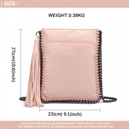 Miss Lulu Leather Look Chain Shoulder Bag with Tassel Pendant - Pink