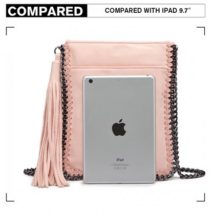 Miss Lulu Leather Look Chain Shoulder Bag with Tassel Pendant - Pink