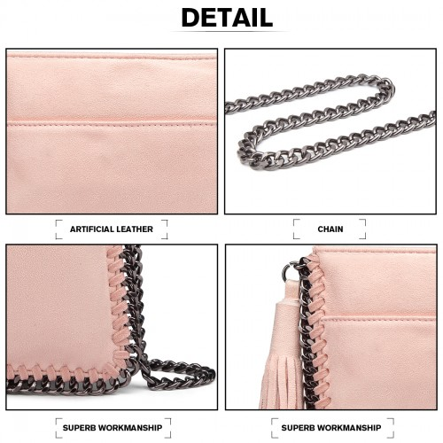 Miss Lulu Leather Look Chain Shoulder Bag with Tassel Pendant - Pink