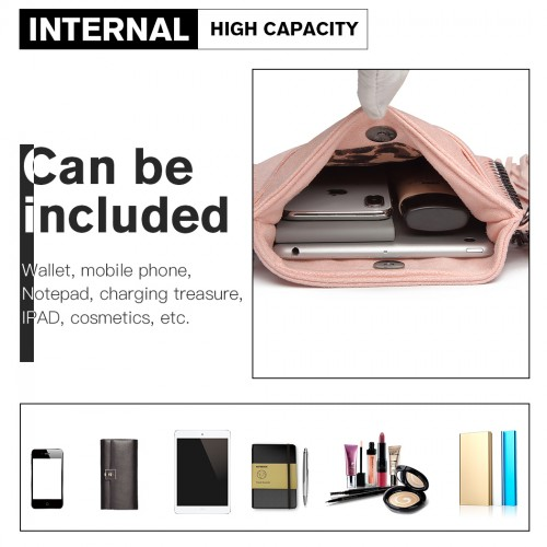 Miss Lulu Leather Look Chain Shoulder Bag with Tassel Pendant - Pink