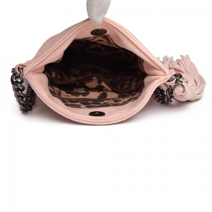 Miss Lulu Leather Look Chain Shoulder Bag with Tassel Pendant - Pink