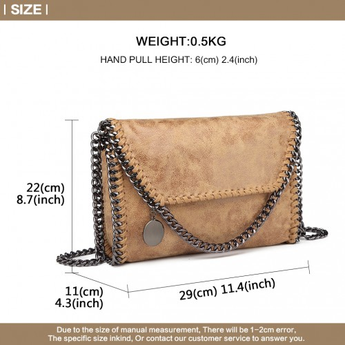Miss Lulu Leather Look Chain Fold-over Shoulder Bag - Stylish Apricot PU Leather Handbag