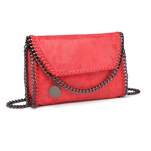 Miss Lulu Leather Look Chain Fold-over Shoulder Bag - Red | Stylish & Edgy for Every Occasion