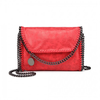Miss Lulu Leather Look Chain Fold-over Shoulder Bag - Red | Stylish & Edgy for Every Occasion