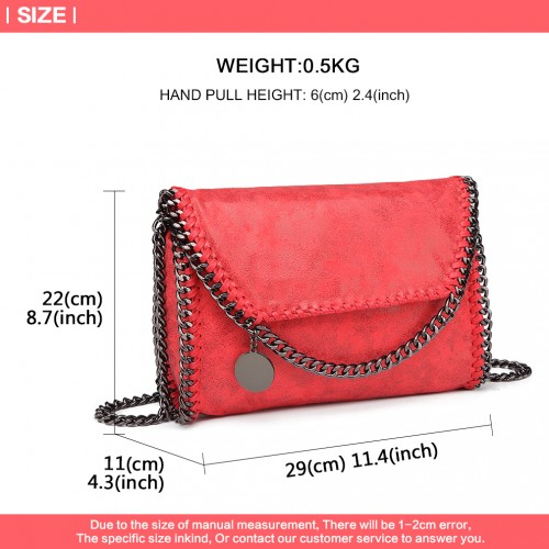 Miss Lulu Leather Look Chain Fold-over Shoulder Bag - Red | Stylish & Edgy for Every Occasion