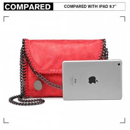 Miss Lulu Leather Look Chain Fold-over Shoulder Bag - Red | Stylish & Edgy for Every Occasion