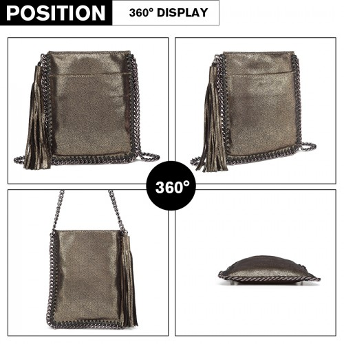 Miss Lulu Leather Look Chain Shoulder Bag with Tassel Pendant - Gold | Stylish & Practical