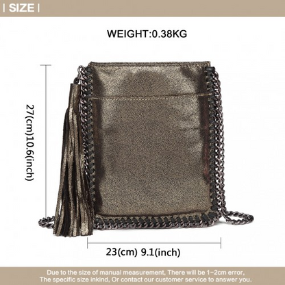 Miss Lulu Leather Look Chain Shoulder Bag with Tassel Pendant - Gold | Stylish & Practical