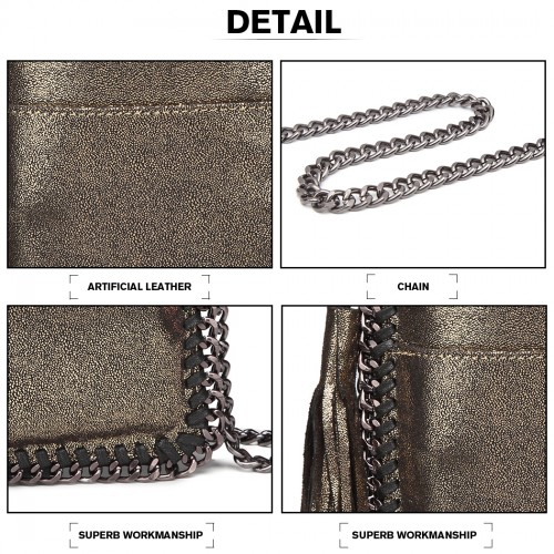 Miss Lulu Leather Look Chain Shoulder Bag with Tassel Pendant - Gold | Stylish & Practical