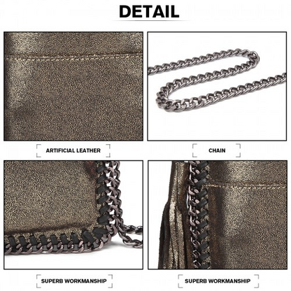 Miss Lulu Leather Look Chain Shoulder Bag with Tassel Pendant - Gold | Stylish & Practical