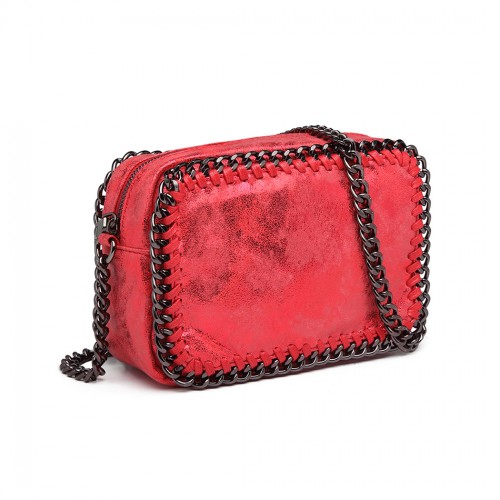 Miss Lulu Red Metallic Effect Leather Look Chain Shoulder Bag - Chic & Stylish