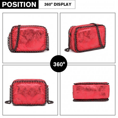 Miss Lulu Red Metallic Effect Leather Look Chain Shoulder Bag - Chic & Stylish