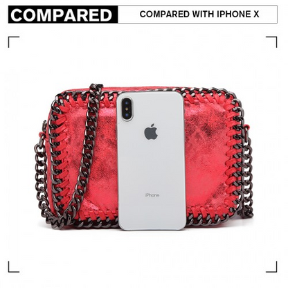 Miss Lulu Red Metallic Effect Leather Look Chain Shoulder Bag - Chic & Stylish