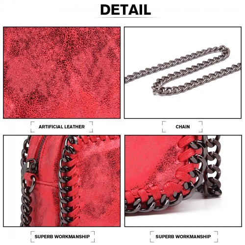 Miss Lulu Red Metallic Effect Leather Look Chain Shoulder Bag - Chic & Stylish