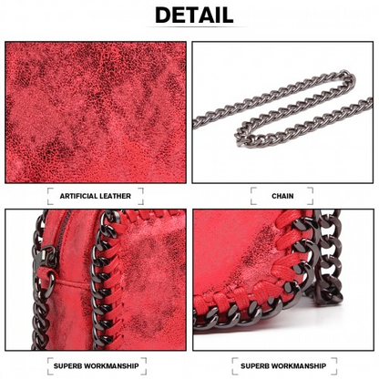 Miss Lulu Red Metallic Effect Leather Look Chain Shoulder Bag - Chic & Stylish