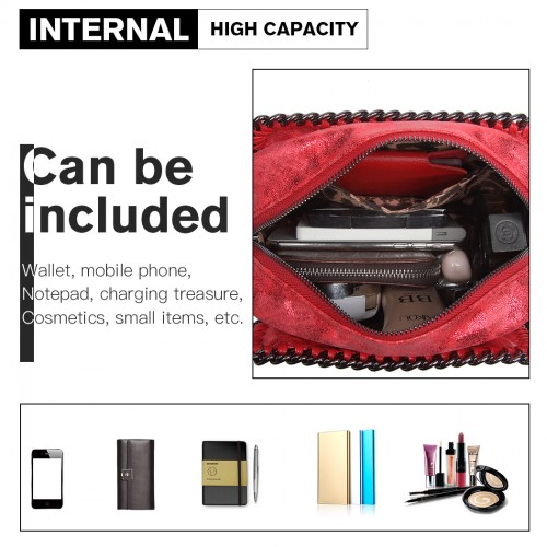 Miss Lulu Red Metallic Effect Leather Look Chain Shoulder Bag - Chic & Stylish