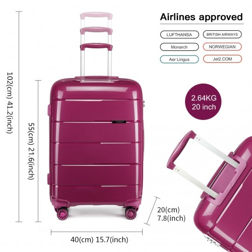 KONO 20 Inch Purple Cabin Size Hard Shell Suitcase - Lightweight & Durable