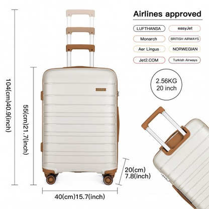 K2091L - Kono Multi Texture Hard Shell PP Suitcase 3 Pieces Set - Classic Collection - Cream