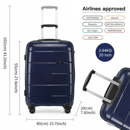 KONO 20 Inch Cabin Size Hard Shell Suitcase - Navy | Lightweight & Durable Travel Luggage