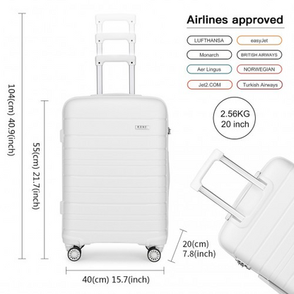 K2091L - Kono Multi Texture Hard Shell PP Suitcase 3 Pieces Set - Classic Collection - White