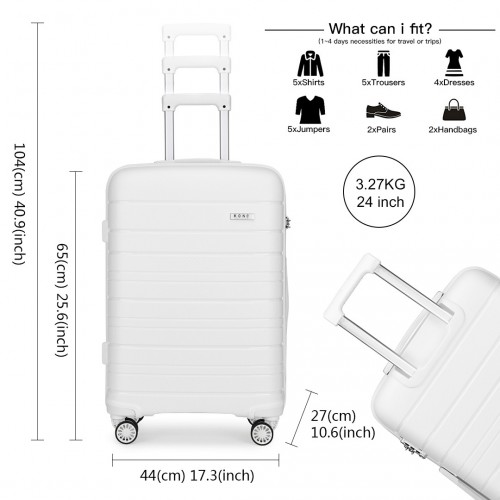 K2091L - Kono Multi Texture Hard Shell PP Suitcase 3 Pieces Set - Classic Collection - White