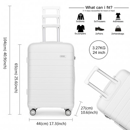 K2091L - Kono Multi Texture Hard Shell PP Suitcase 3 Pieces Set - Classic Collection - White