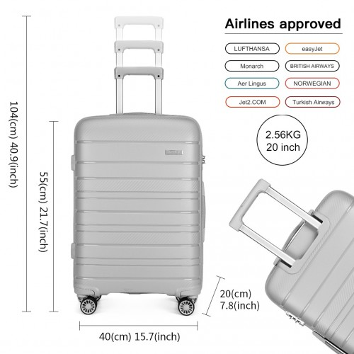 Kono 20 Inch Multi Texture Hard Shell PP Suitcase - Classic Collection - Grey
