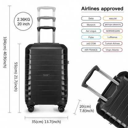 Kono Cabin Size Classic Collection Polypropylene Luggage with Charging Interface - Black