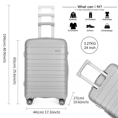 K2091L - Kono Multi Texture Hard Shell PP Suitcase 3 Pieces Set - Classic Collection - Grey