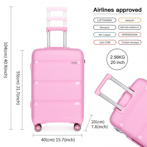 Kono 20 Inch Bright Pink Hard Shell Carry-On Suitcase - Lightweight & Durable Cabin Size Luggage