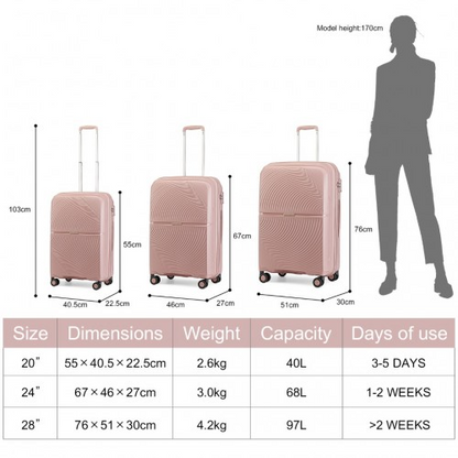 K2393L - British Traveller 3 Pcs Set Spinner Hard Shell PP Suitcase With TSA Lock - Nude