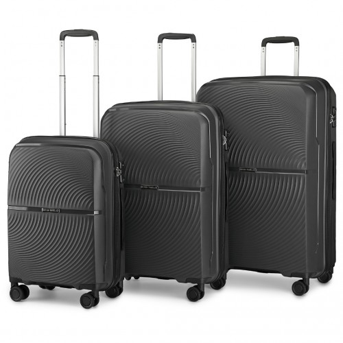 K2393L - British Traveller 3 Pcs Set Spinner Hard Shell PP Suitcase With TSA Lock - Black