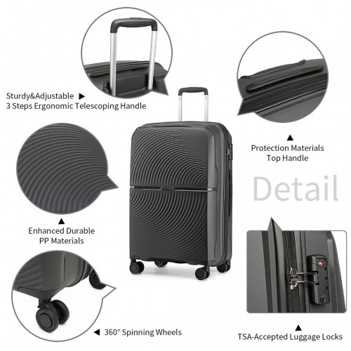 K2393L - British Traveller 3 Pcs Set Spinner Hard Shell PP Suitcase With TSA Lock - Black