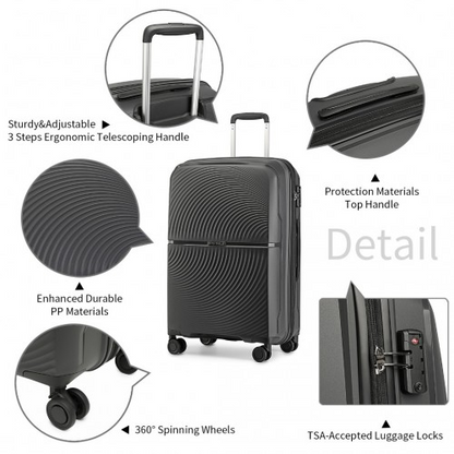 K2393L - British Traveller 3 Pcs Set Spinner Hard Shell PP Suitcase With TSA Lock - Black