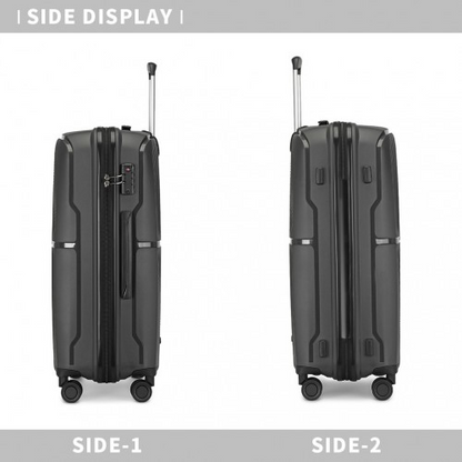 British Traveller 20 Inch Spinner Hard Shell PP Suitcase With TSA Lock - Ultra-Light & Durable - Black