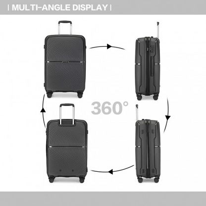 British Traveller 20 Inch Spinner Hard Shell PP Suitcase With TSA Lock - Ultra-Light & Durable - Black