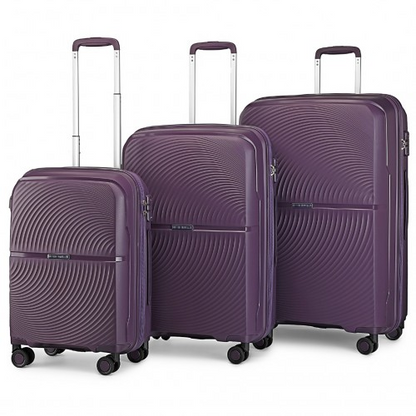 K2393L - British Traveller 3 Pcs Set Spinner Hard Shell PP Suitcase With TSA Lock - Purple