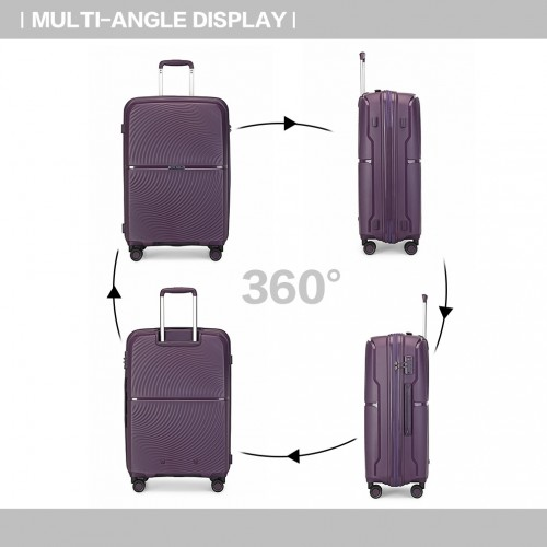 K2393L - British Traveller 3 Pcs Set Spinner Hard Shell PP Suitcase With TSA Lock - Purple