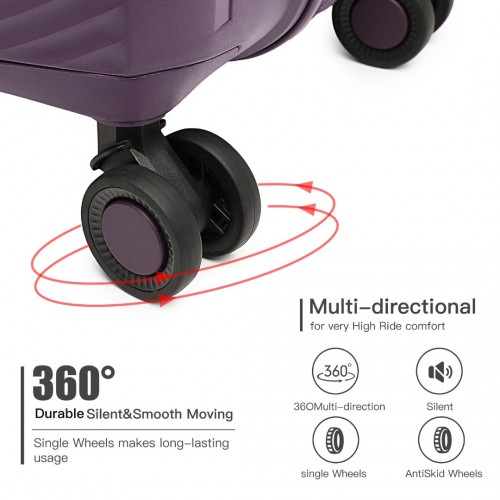 British Traveller 24 Inch Spinner Hard Shell PP Suitcase with TSA Lock - Purple