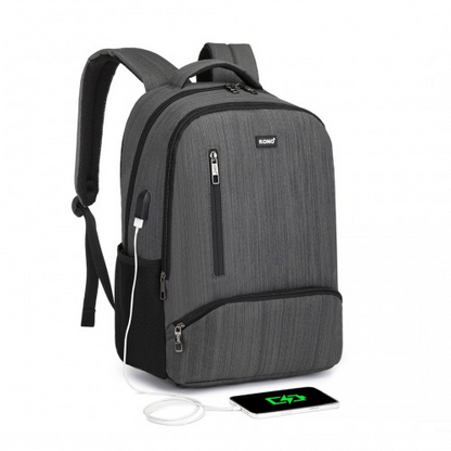 Kono Multi Compartment Backpack with USB Connectivity - Grey | Stylish & Functional, Ideal for Everyday Use