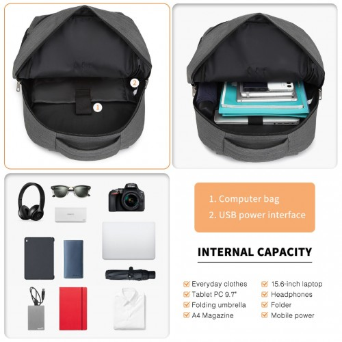Kono Multi Compartment Backpack with USB Connectivity - Grey | Stylish & Functional, Ideal for Everyday Use