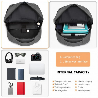 Kono Multi Compartment Backpack with USB Connectivity - Grey | Stylish & Functional, Ideal for Everyday Use
